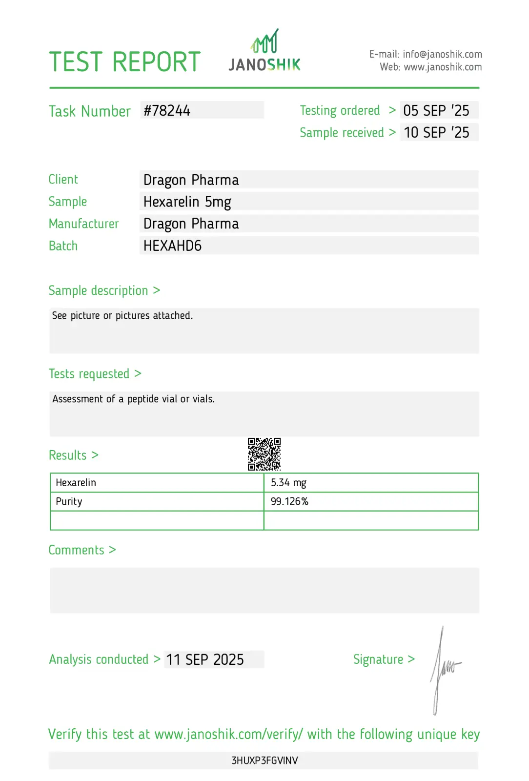 hexarelin Certificate of Analysis