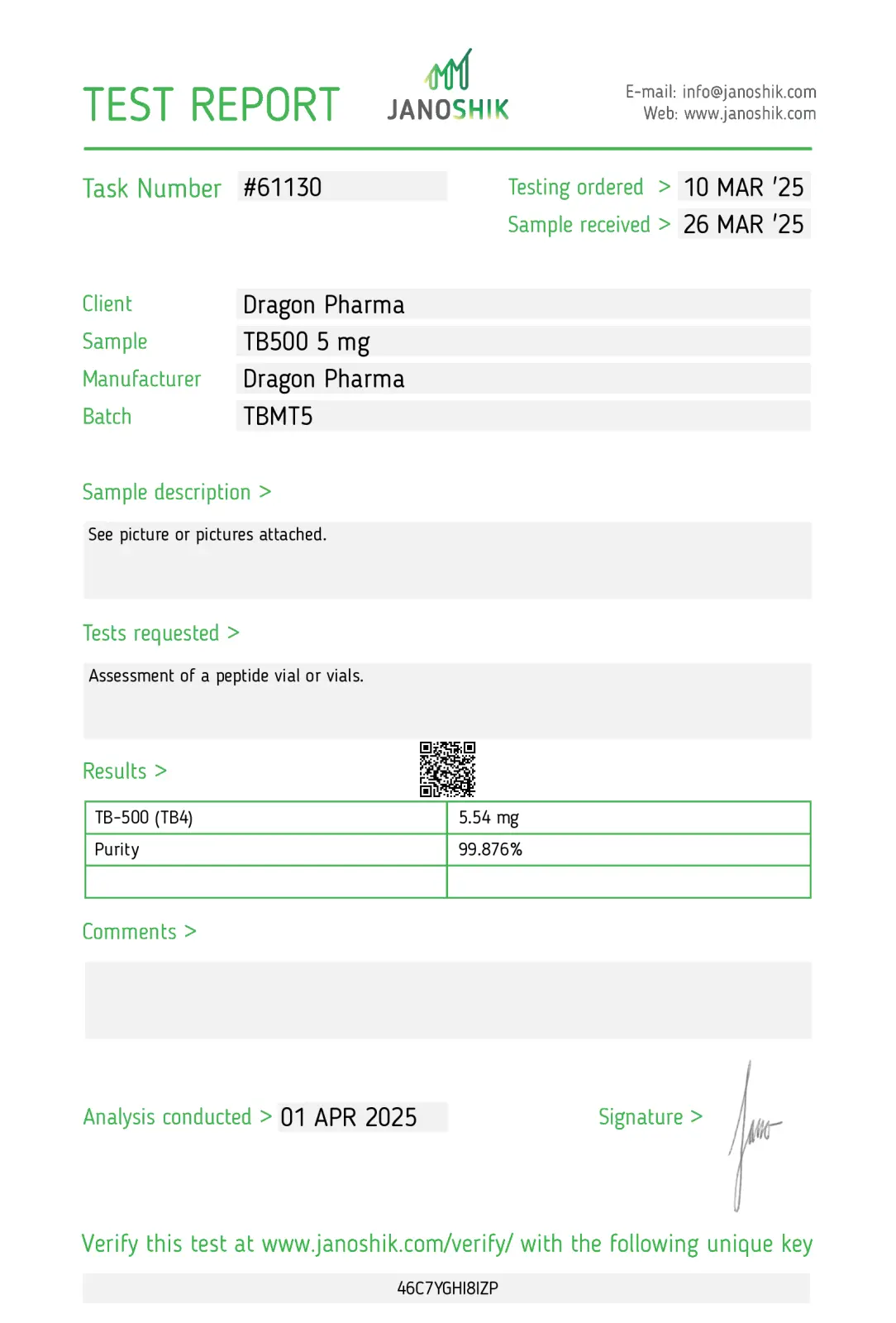 TB 500 Certificate of Analysis