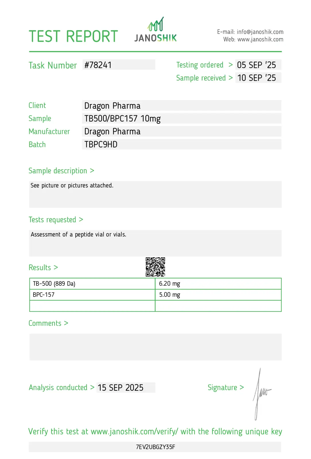 TB 500 BPC 157 Certificate of Analysis